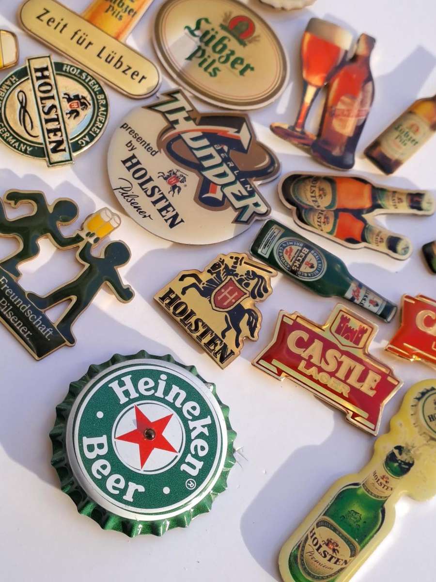 Beer pin badges German and other European beers plus 2 x Castle Lager pin badges