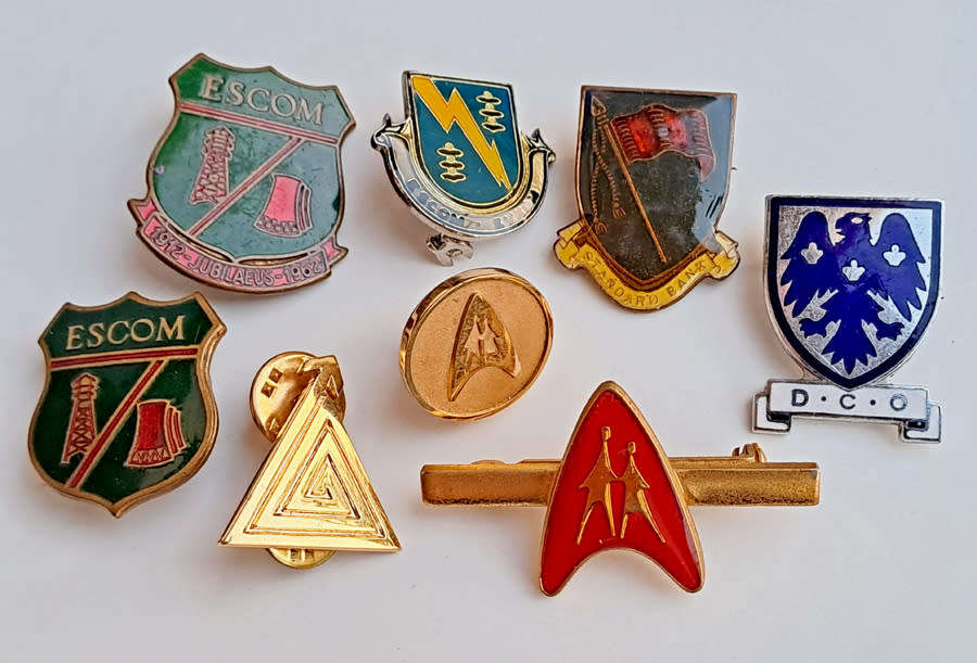 Vintage historic South African banks pin badges and Eskom pin badges