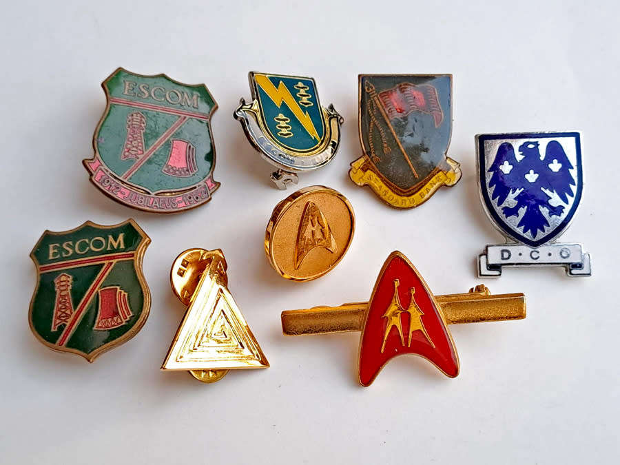 Vintage historic South African banks pin badges and Eskom pin badges