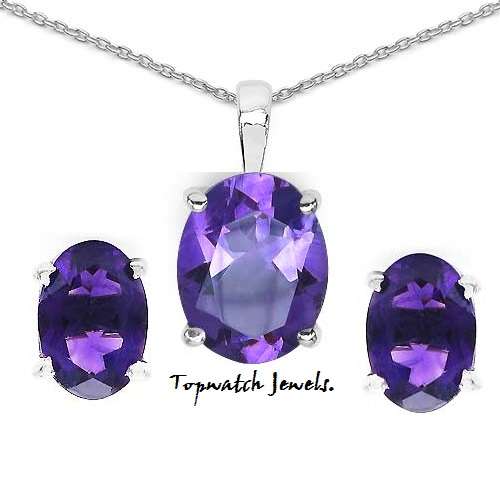*IN STOCK 2 SETS*Genuine Amethyst 3.22CT Pendant & Earing Set 925 Sterling Silver Oval Shape*