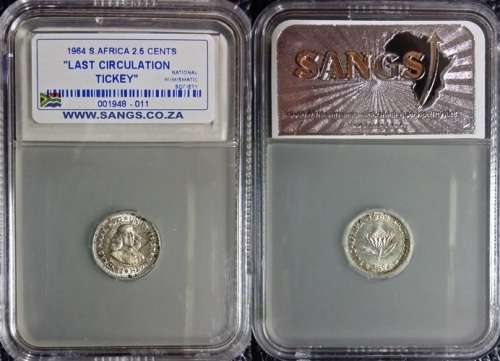 ## SANGS Graded 1964 South Africa "Last Circulation Tickey" ##