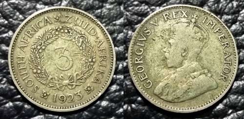 ## 1st Year of Issue 1923 South Africa Silver 3D/Tickey ##