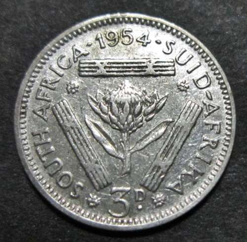 ## 1954 South Africa Silver 3D/Tickey ##