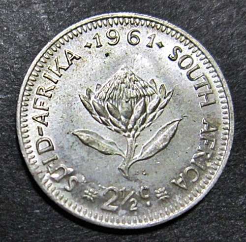 ## 1961 South Africa Silver 2 1/2 Cent ##