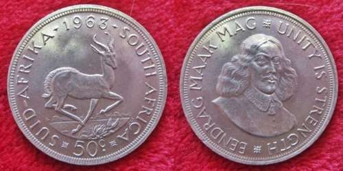 ## Beautiful 1963 South Africa Silver 50 Cent ##