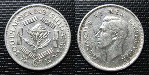 ## Beautiful 1937 South Africa Silver 6D ##