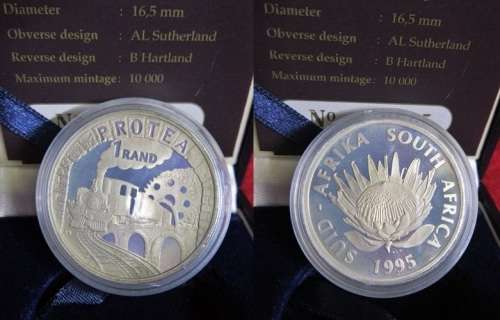 ## Proof 1995 South Africa Protea Train Silver R1 in SAM Box with COA ##