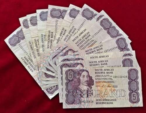 ## Collection of 13 x Various South African R5 Bank Notes ## Bid per Note for the LOT