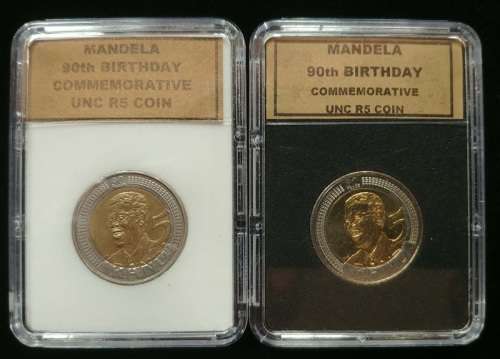 ## 2 x 2008 90th Birthday Mandela R5 in Perspex boxes ##