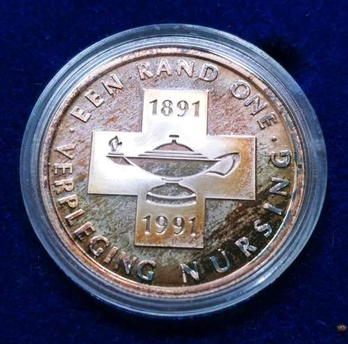 ## Proof 1991 South Africa Silver Protea Nursing R1 in SAM Box ##