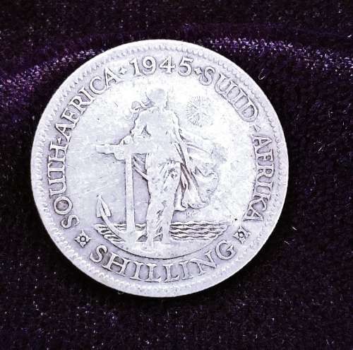 ## Scarcish 1945 South Africa Silver 1 Shilling ##