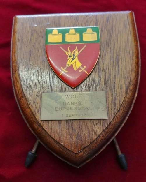 ## Witwatersrand Command HQ Plaque ** Wolf - Dankie Burgersake 1 Sep 83 ##