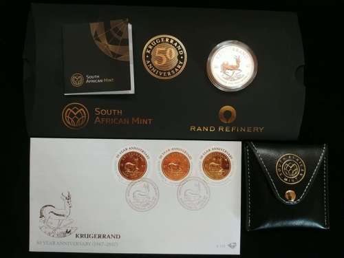 ## SA Mint & Rand Refinery 1 Ounce Silver Kruger Rand Package 2017 50th Anniversary ##