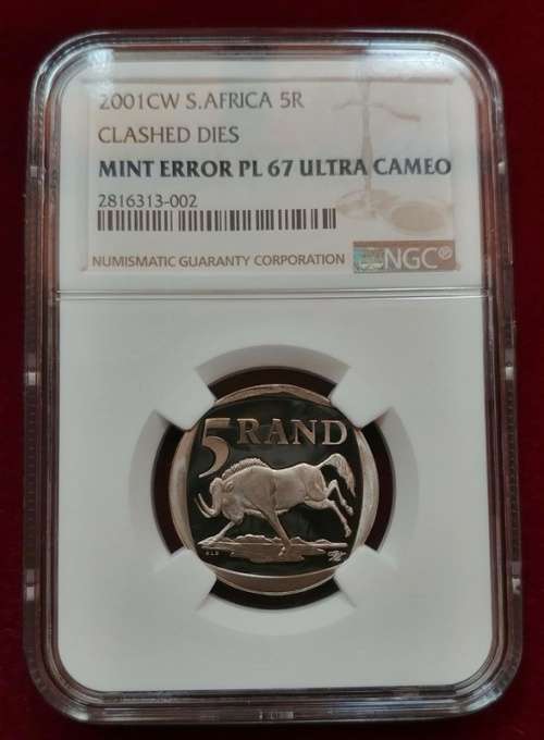 ## NGC Graded Eroor - Low Mintage 2001CW South Africa R5 PL67 Ultra Cameo - Coin World ##