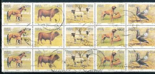 RSA   1991 Animal Breeding in South Africa  COMPLETE SET   BLOCK OF 15 - FINE  POSTALLY USED