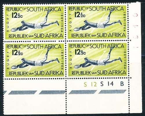 RSA  -  1963 -   South African Rugby Board  12 1/2c  CONTROL BLOCK B   -   MINT