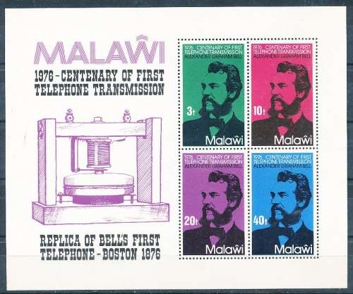 MALAWI  1976 -     Anniversary of the Telephone    MINI - SHEET  -  FINE  MINT