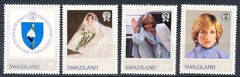SWAZILAND   1982   -   Princess Diana of Wales   FULL  SET  -    FINE   MINT