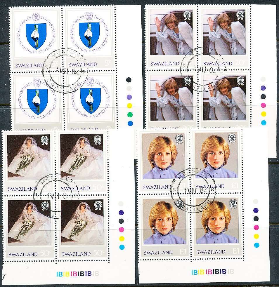SWAZILAND   1982   -   Princess Diana of Wales   FULL  SET  -   CTO   CONTROL BLOCKS  B
