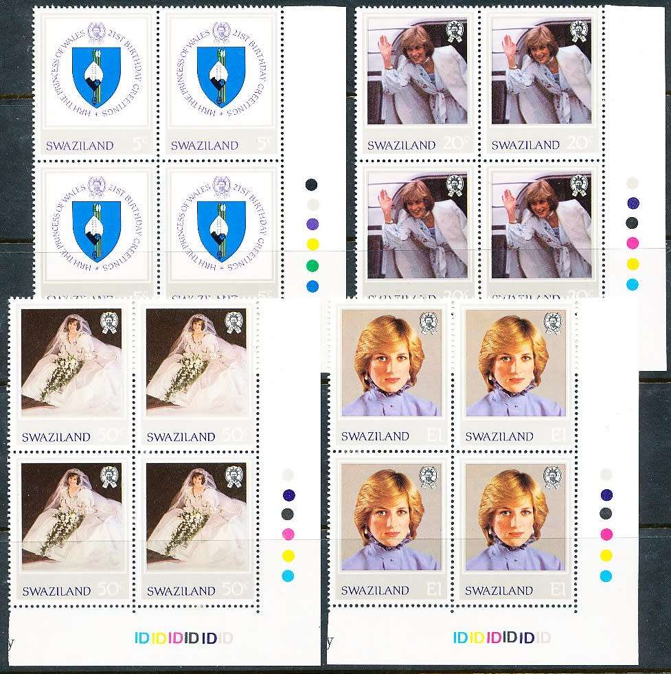 SWAZILAND   1982   -   Princess Diana of Wales   FULL  SET  -   MINT  CONTROL BLOCKS  D