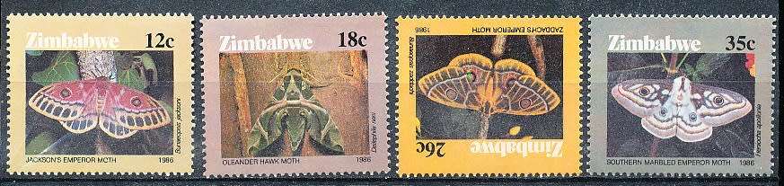 ZIMBABWE 1986  -   Moths of Zimbabwe   -   FULL SET  -  FINE  MINT