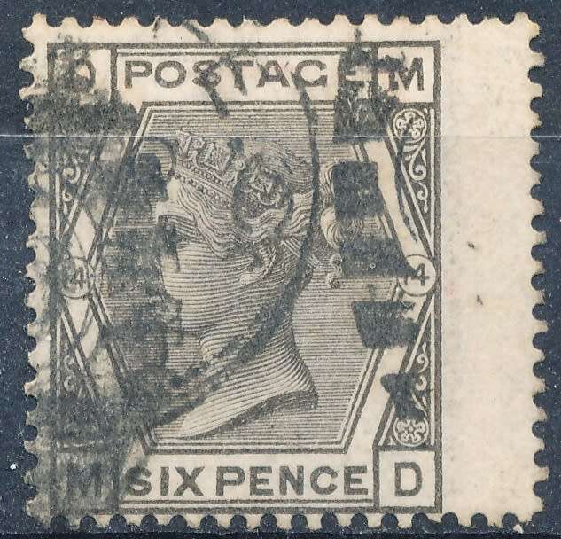 GB -  1873   -  Q VIC  6d  GREY  PLATE 14   -  FINE ITEM - R2100