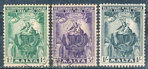 MALTA 1951  -   Anniversary of the Scapular  FULL  SET   -   FINE USED