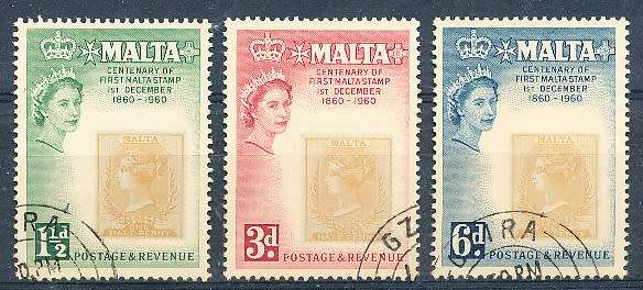 MALTA 1960  -    Anniversary of the First  Stamp  FULL  SET   -   FINE USED