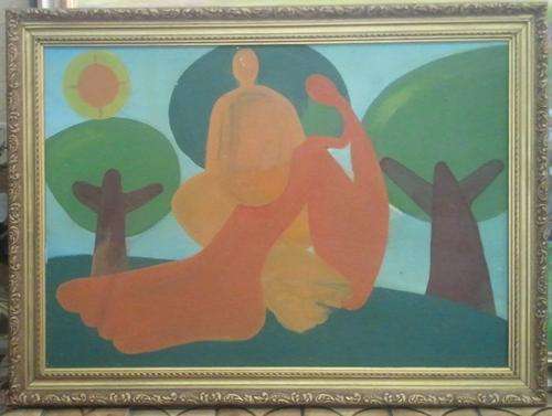 FRAMED ORIGINAL ACRYLIC ON BOARD CANVAS (MODERN ART SUNSET)  BY ROY OERSON