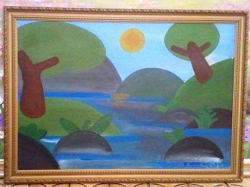 FRAMED ORIGINAL ACRYLIC ON BOARD CANVAS (MODERN ART, WATERSCAPE 2)  BY ROY OERSON