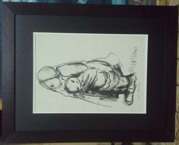 FRAMED FRANS CLAERHOUT REPRODUCTION SIGNED BY ARTIST WITH HIS INCURSIVE SIGNATURE (MOYHER HOLD BABY)