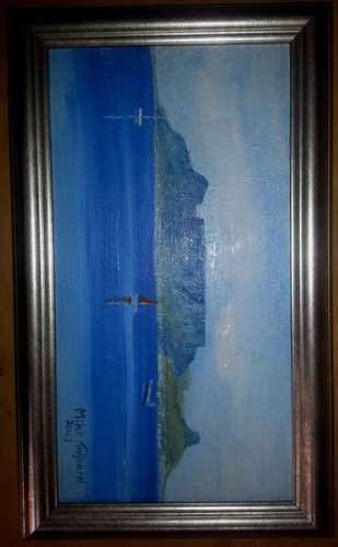 FRAMED MIKE TALJAARD ORIGINAL OIL PAINTING (TABLE MOUNTAIN, TABLE BAY 2013)