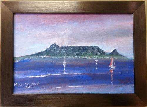 FRAMED MIKE TALJAARD ORIGINAL OIL PAINTING (TABLE MOUNTAIN, TABLE BAY 2013)