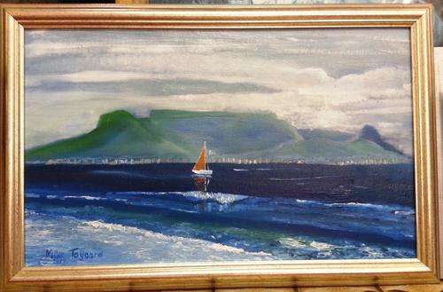 FRAMED MIKE TALJAARD ORIGINAL OIL PAINTING (FOGGY TABLE MOUNTAIN)