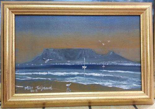 FRAMED MIKE TALJAARD ORIGINAL OIL PAINTING (TABLE MOUNTAIN AS SEEN FROM EDIN ON BIG BAY)