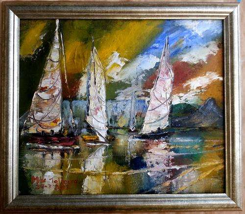 MIKE TALJAARD ORIGINAL OIL PAINTING (BOATS REFLECTING )