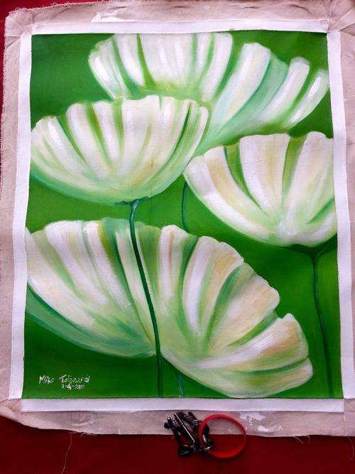 UNFRAMED MIKE TALJAARD ORIGINAL OIL PAINTING (WHITE POPPIES)