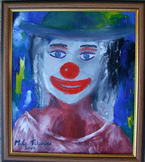 ORIGINAL OIL PAINTING , JENNY THE CLOWN  by Mike Taljaard