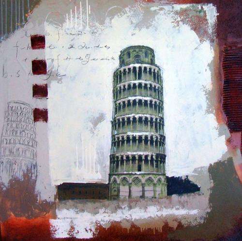 MASSIVE 100 X 100 CM ORIGINAL OIL PAINTING, LEANING TOWER OF PISA