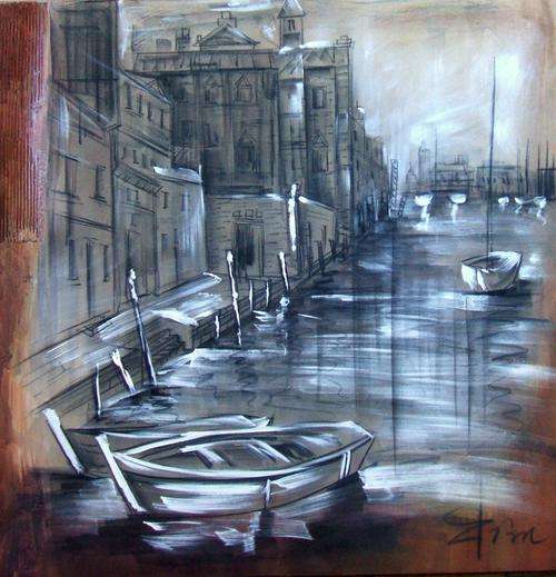 MASSIVE 100 X 100 CM, ORIGINAL OIL PAINTING, KEWTOWN HARBOUR