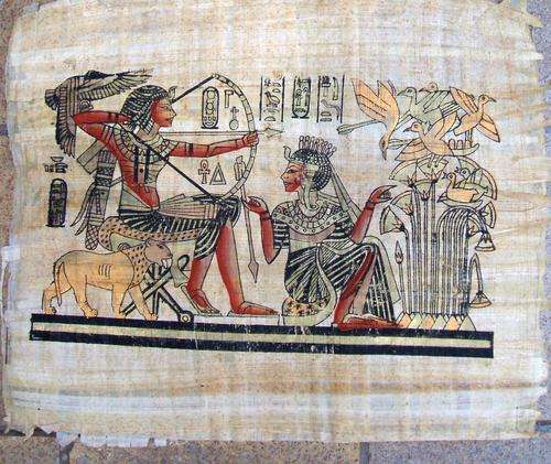 PAPYROS, BOW AND ARROW, SEATED MAN AND WOMAN