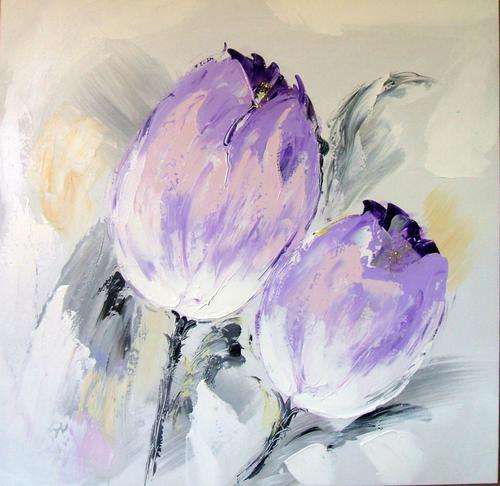 OIL PAINTING, PURPLE FLOWERS, MODERN ART