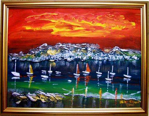 MIKE TALJAARD ORIGINAL BAROQUE TABLE MOUNTAIN PAINTING, CAPE TOWN, SOUTH AFRICA,