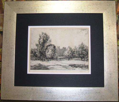 R1 START!!! LANDSCAPE, FRAMED ART DRAWN WITH INK BY ARTIST, LATE GEORGE BISSILL (1896 TO 1973)