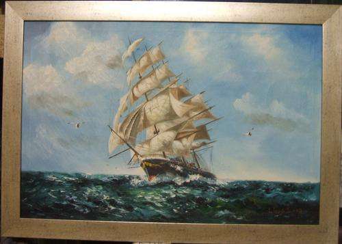 CRAZY R1 START, MASSIVE FRAMED OIL PAINTING (SEA SCAPE) BY LINGSON