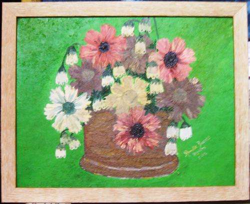 CRAZY R1 START, A RANGE OF FLOWERS, FRAMED OIL PAINTING  BY RONELLE BASSETT 2002