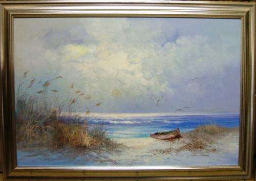 MASSIVE FRAMED OIL ON CANVAS BOARD PAINTING, SEA SCAPE BY LATE ARTIST KARL NEUMANN (1891 TO 1985)