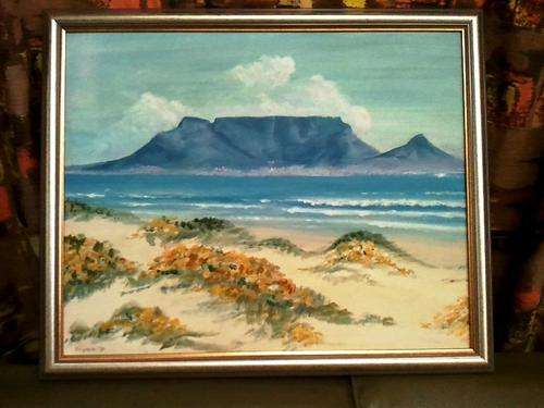 FRAMED ORIGINAL OIL PAINTING ON BOARD CANVAS, TABLE MOUNTAIN SIGNED AND DATED