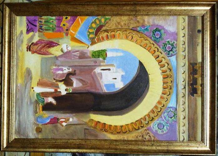 ORIGINAL FRAMED ACRYLIC ON BOARD CANVAS, GATE OF THE CITY