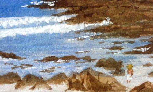 FRAMED ORIGINAL WATER COLOR PAINTING,  KWAAIWATER, HERMANUS BY ELIZABETH 1992